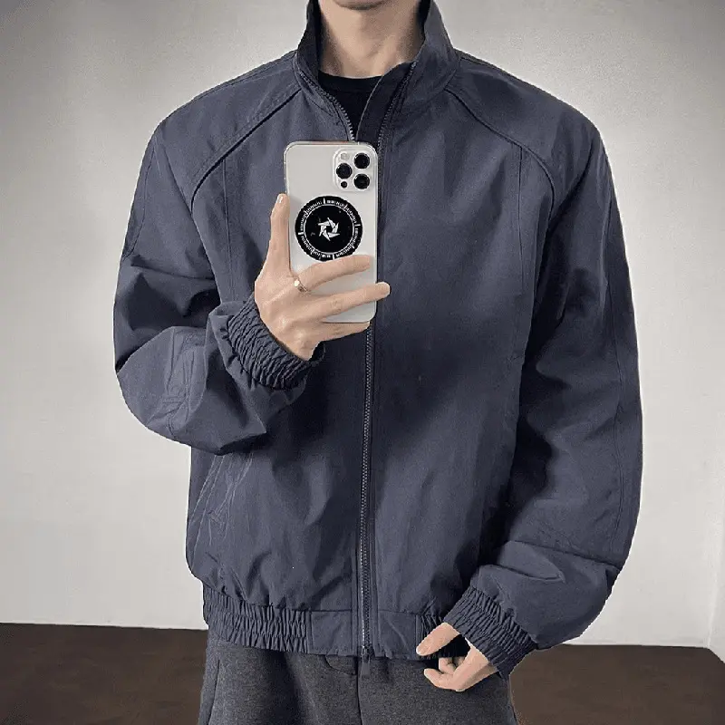 Herren Leichte Utility-Trainingsjacke mit Stehkragen, Zwei-Wege-Reißverschluss und elastischem Bund Drune