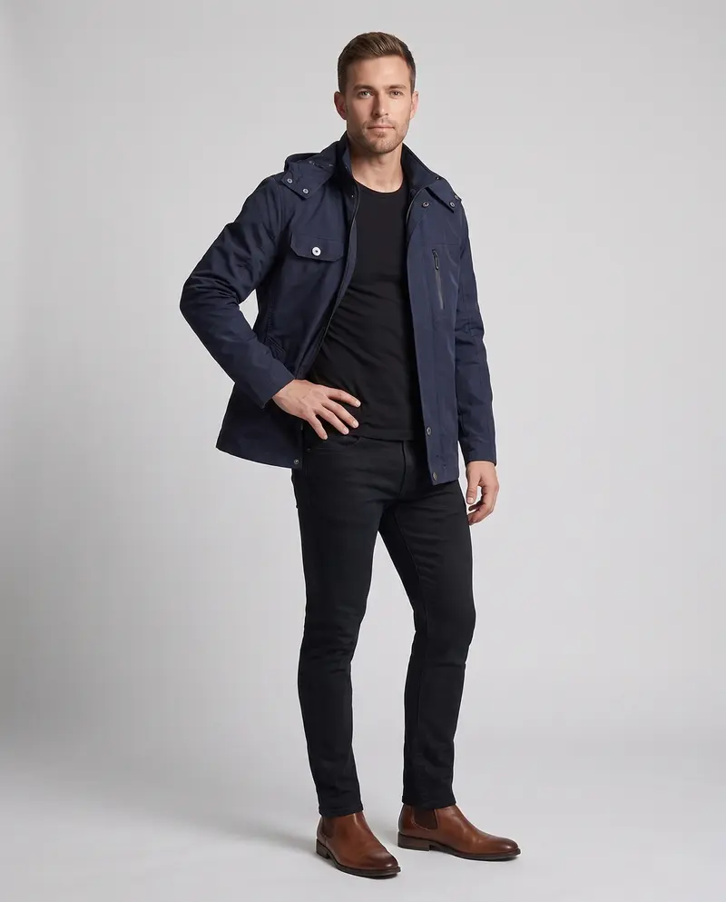 Herren leichte wasserabweisende Kapuzen-Canvas-Parka mit verdecktem Druckknopfleisten und Reißverschluss-Brusttasche Drune