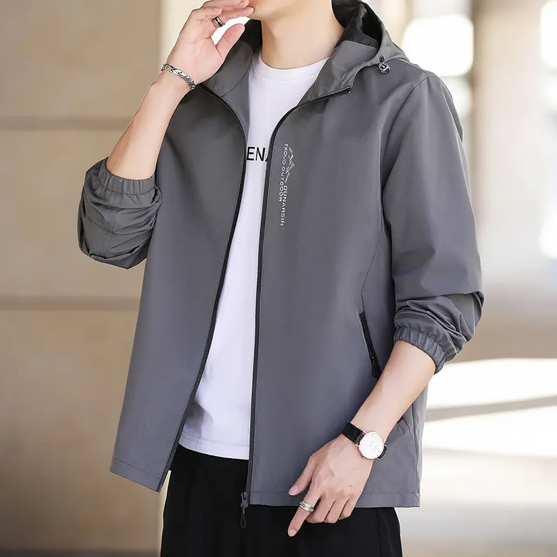 Herren Leichte wasserabweisende Kapuzenjacke im Urban-Minimalstil mit Reißverschluss Drune