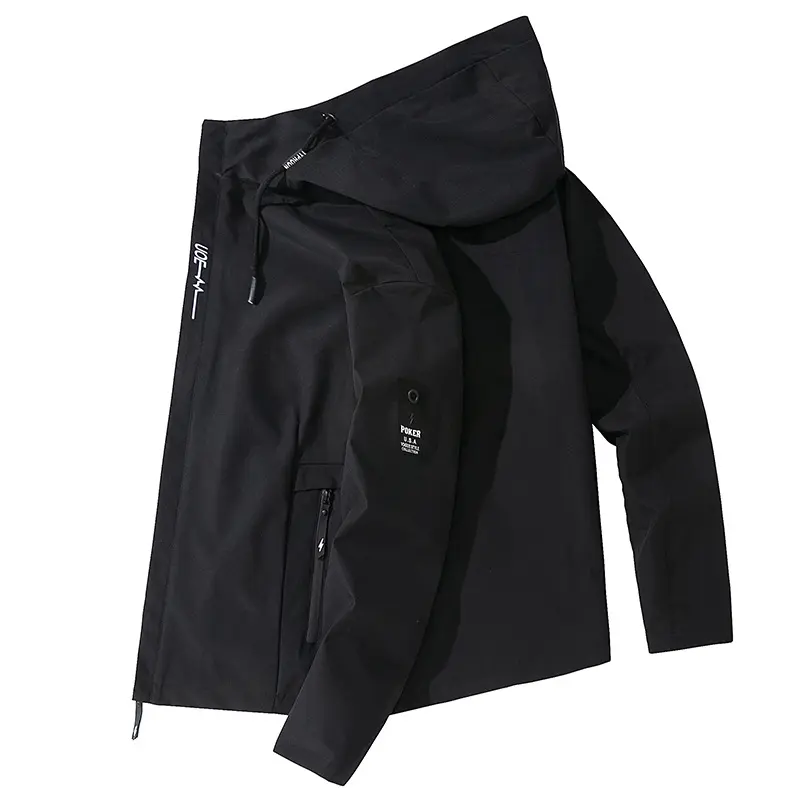 Herren Leichte wasserabweisende Tech-Hoodiejacke mit Kapuze, Reißverschlusstaschen und verstellbarem Saum Drune