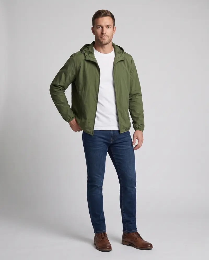 Herren Leichte Windbreaker Jacke mit verstellbarem Kapuzen Design Drune