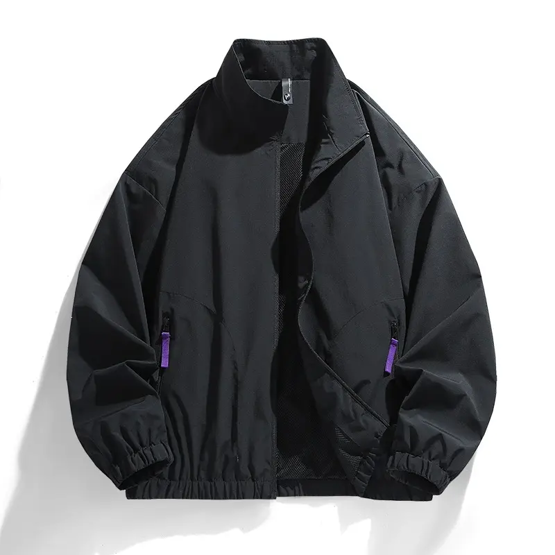 Herren Leichte Windbreaker-Übergangsjacke mit Stehkragen, Mesh-Innenfutter, Reißverschlusstaschen & elastischem Saum Drune
