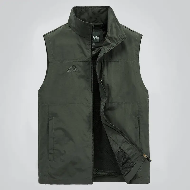 Herren Leichte winddichte Outdoor-Weste mit Stehkragen, Mesh-Futter & Reißverschlusstaschen Drune