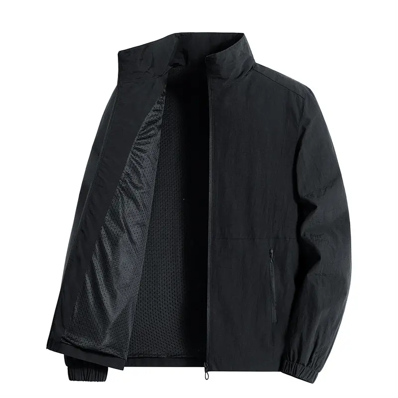 Herren Leichte winddichte Übergangsjacke mit Mesh-Futter, Stehkragen & Reißverschlusstaschen Drune