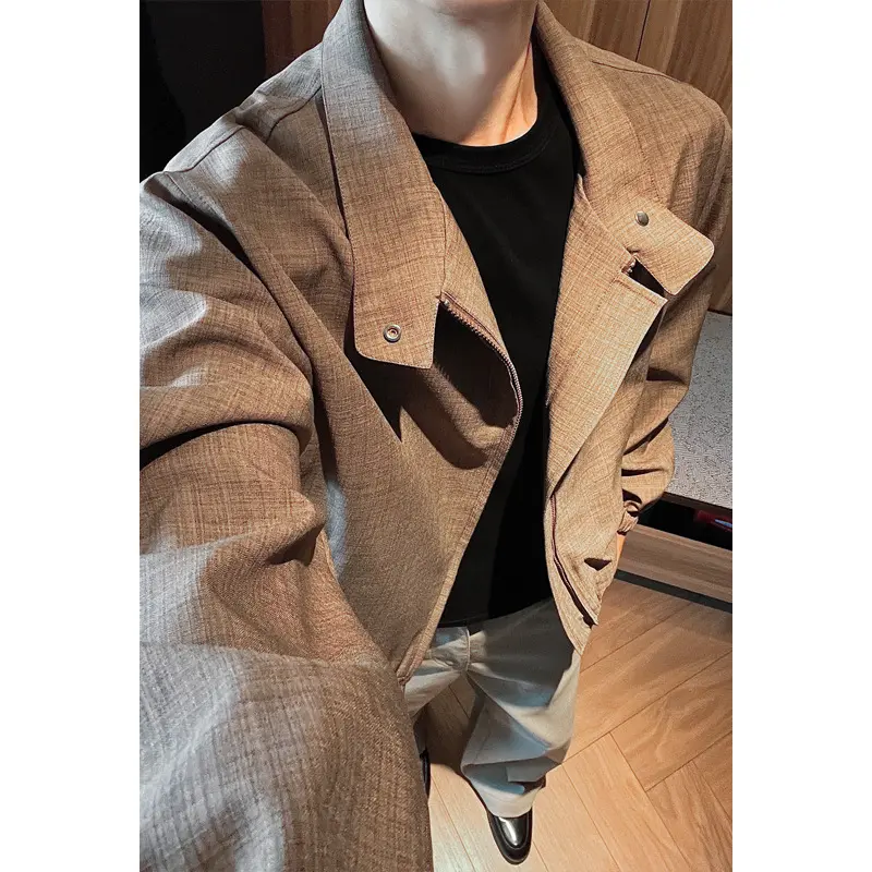 Herren Leichte Zipjacke mit Stehkragen, elastischen Bündchen und melierter Struktur Drune