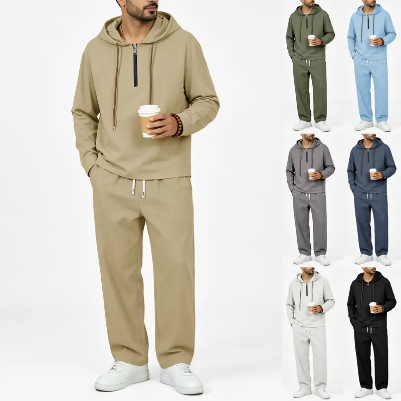 Herren Leichter Halbzip-Kapuzenpullover im Relaxed-Fit mit Kordelzug Drune