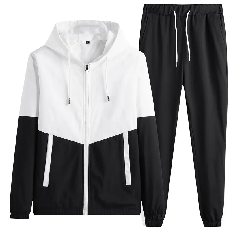 Herren Leichtes Colorblock-Trackset mit Kapuzen‑Windjacke und konischer Jogginghose Drune
