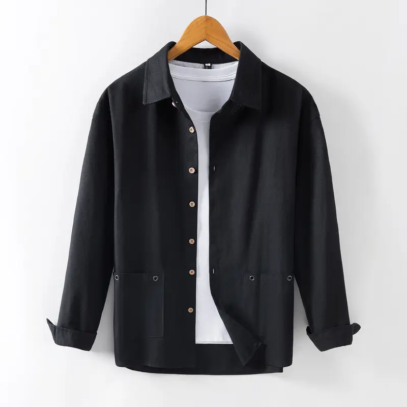 Herren Leichtes Overshirt‑Hemdjacke aus Leinenmix mit aufgesetzten Taschen Drune