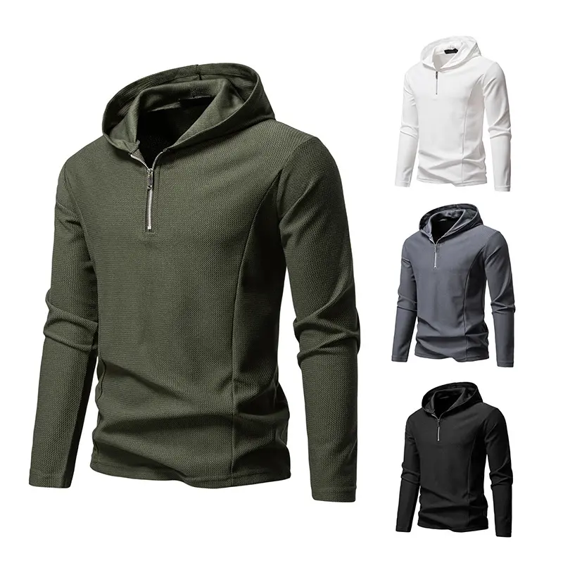 Herren Leichtes texturiertes Halbzip-Kapuzenpullover mit atmungsaktivem Mesh Drune