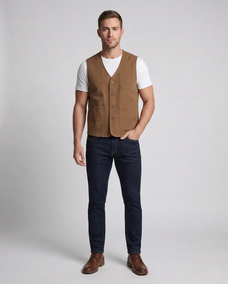 Herren Leichtgewicht Canvas Utility Weste mit mehreren Taschen, D-Ring und Mesh-Futter
