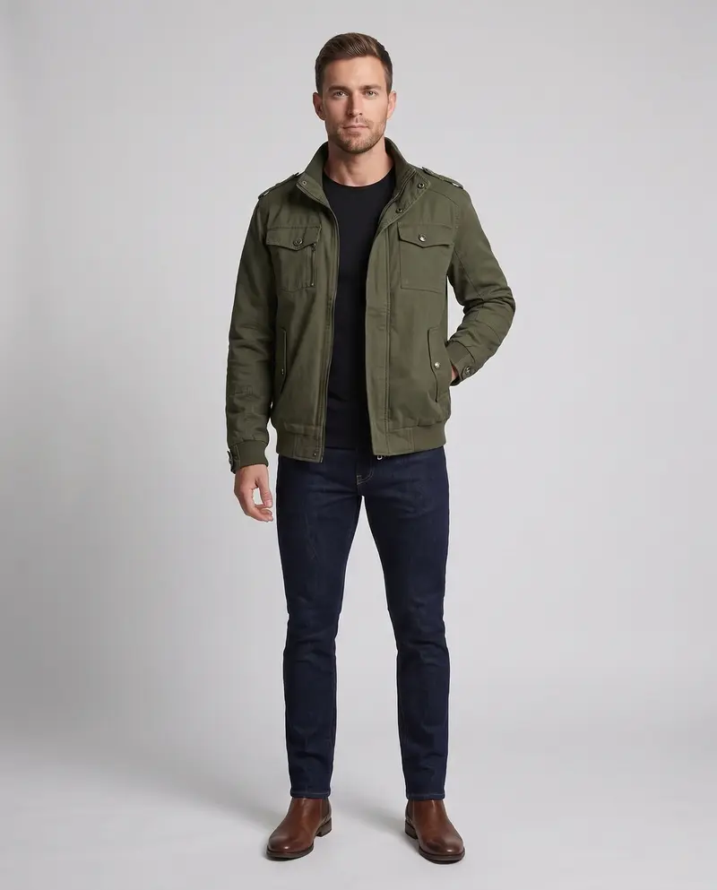 Herren Leichtgewicht Feldblouson mit Stehkragen und Multifunktionstaschen Drune