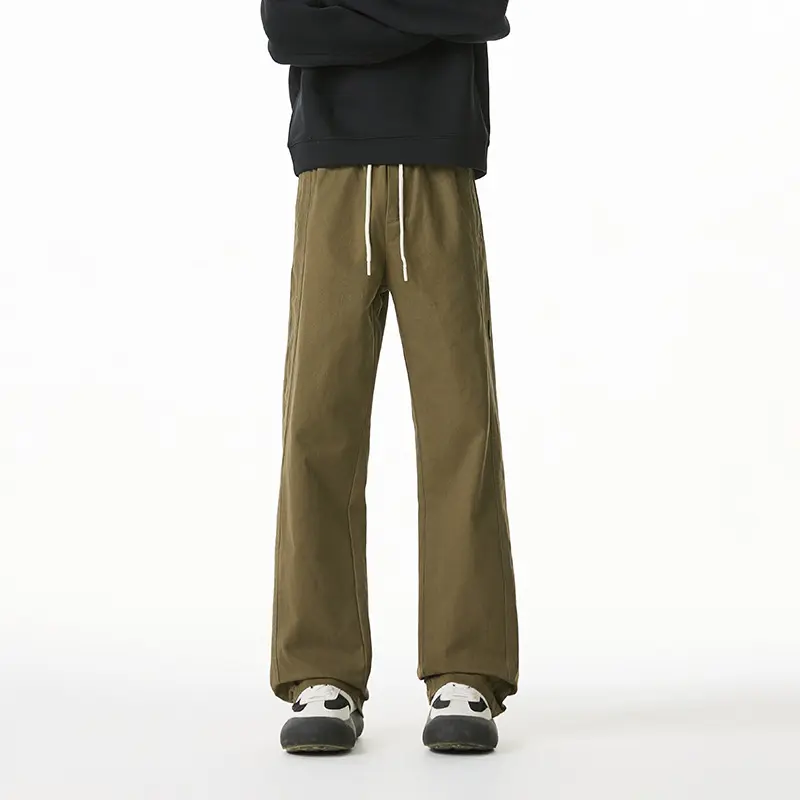 Herren Locker geschnittene Baumwoll-Canvas-Hose mit Tunnelzugbund, geradem Bein und Ziernaht-Details Drune
