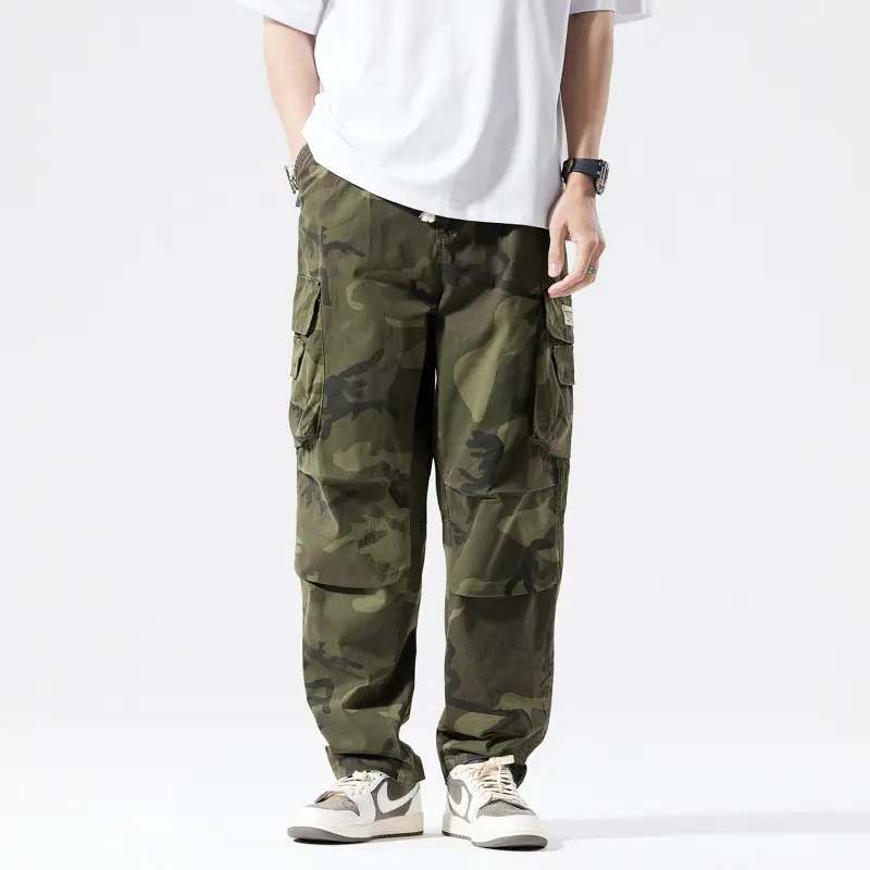 Herren Locker geschnittene Mehrfach-Taschen Cargohose mit Kordelzug und Camouflage-Muster Drune