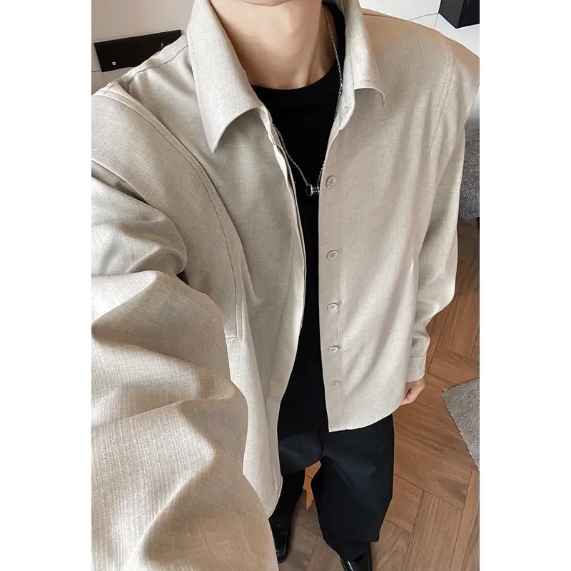 Herren Locker geschnittene Overshirt-Jacke aus Leinen‑Mix mit Hemdkragen Drune