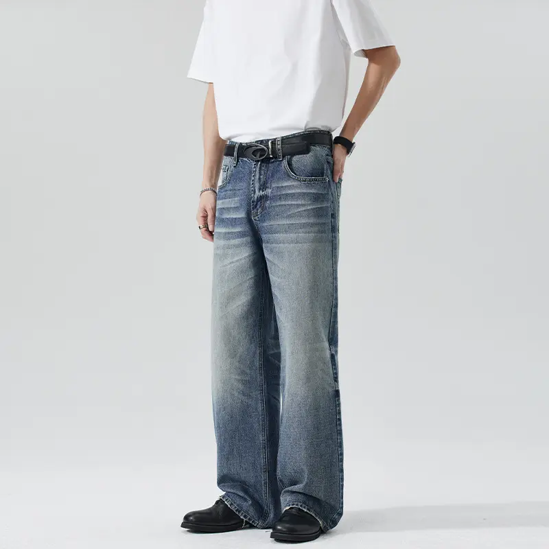 Herren Locker geschnittene Stonewashed-Denim-Jeans mit extra weitem Bein Drune