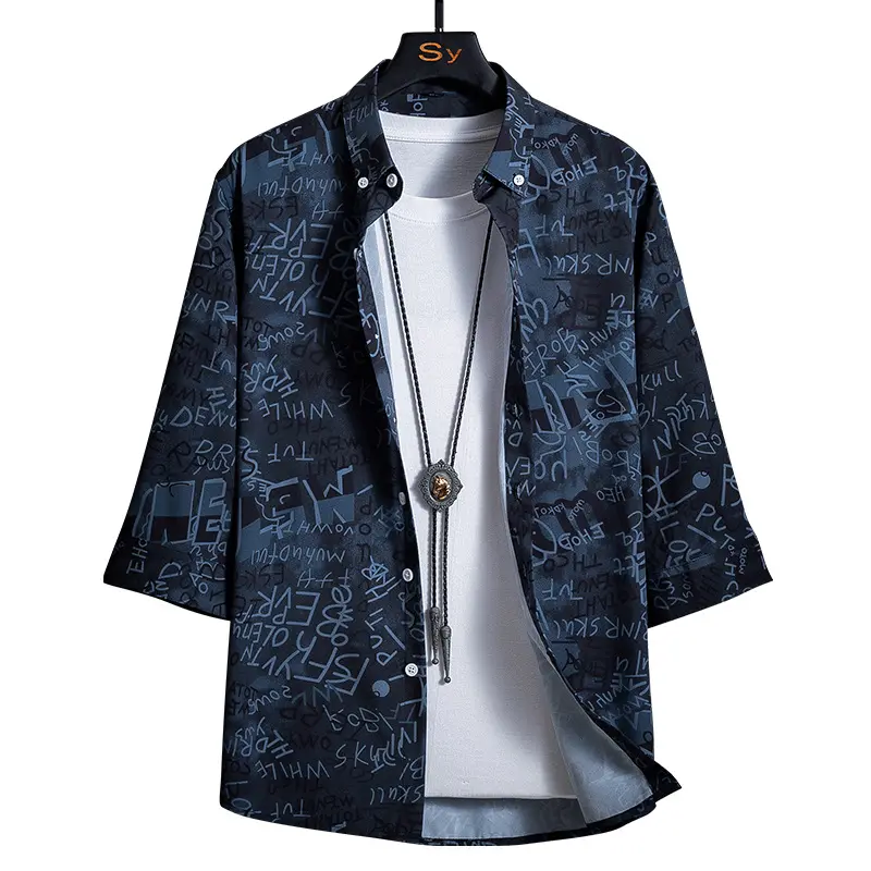 Herren Locker geschnittenes Kurzarm-Overshirt mit allover Grafikprint und Hemdkragen Drune