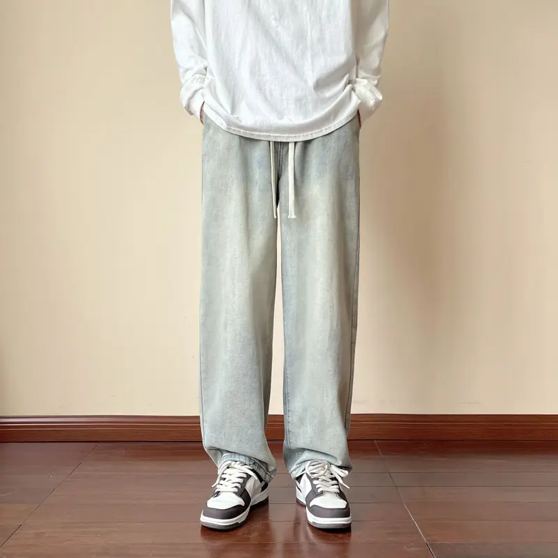 Herren locker sitzende Jeanshose im Oversize-Baggy-Stil mit Tunnelzug Drune