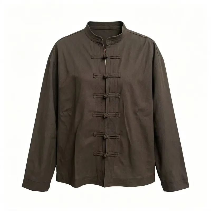 Herren Lockere Baumwoll‑Leinen Jacke im China‑Style mit Stehkragen und Knotenverschlüssen Drune