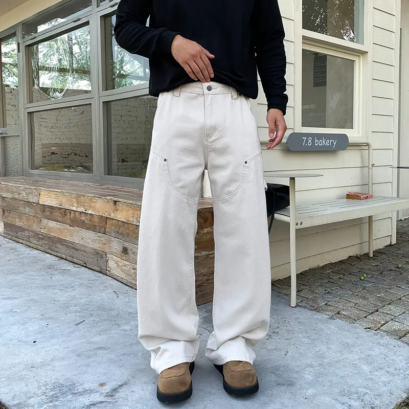 Herren Lockere Cargo-Hose mit weitem Bein und aufgesetzten Rundtaschen Drune
