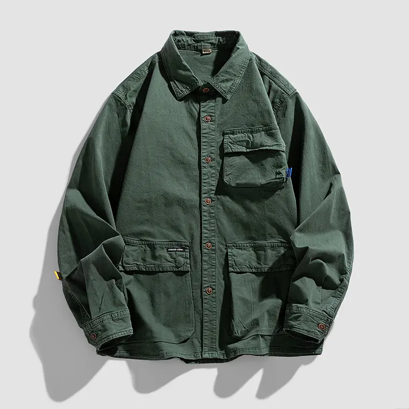 Herren Lockere Utility-Overshirt-Jacke mit Mehrfach‑Taschen aus robustem Baumwoll‑Twill Drune