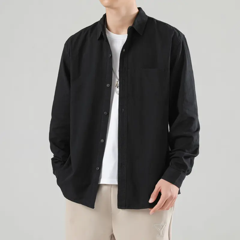 Herren Lockeres Baumwoll-Overshirt mit Brusttasche und leichter Struktur Drune
