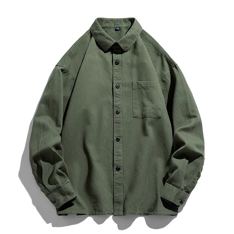 Herren Lockeres Overshirt-Hemd aus Baumwollmix mit Brusttasche und überschnittener Schulter Drune