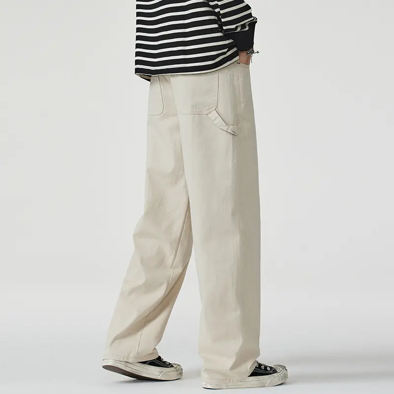 Herren Lockerweite Twill-Cargohose mit aufgesetzten Seitentaschen und geradem Bein Drune