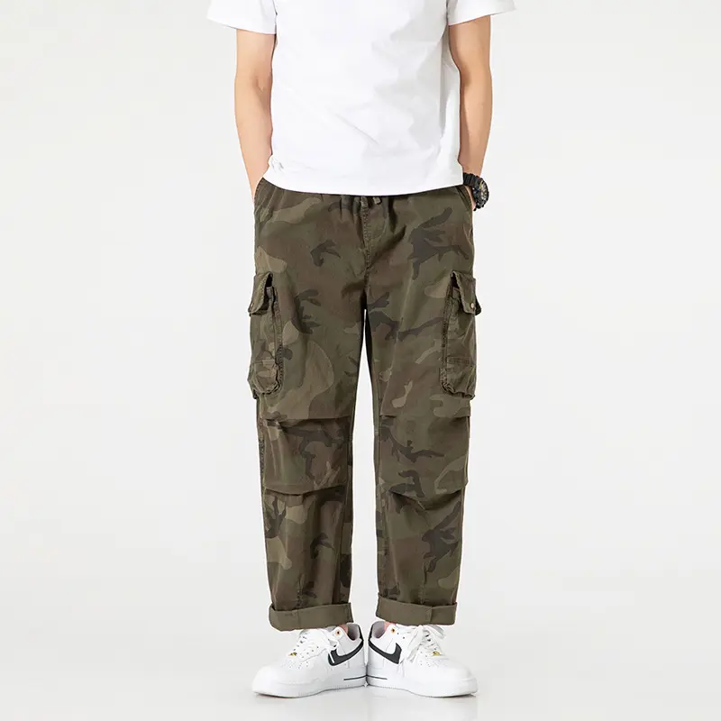 Herren Loose‑Fit Cargohose im Army‑Style mit elastischem Bund, Kordelzug und Multifunktions‑Taschen Drune