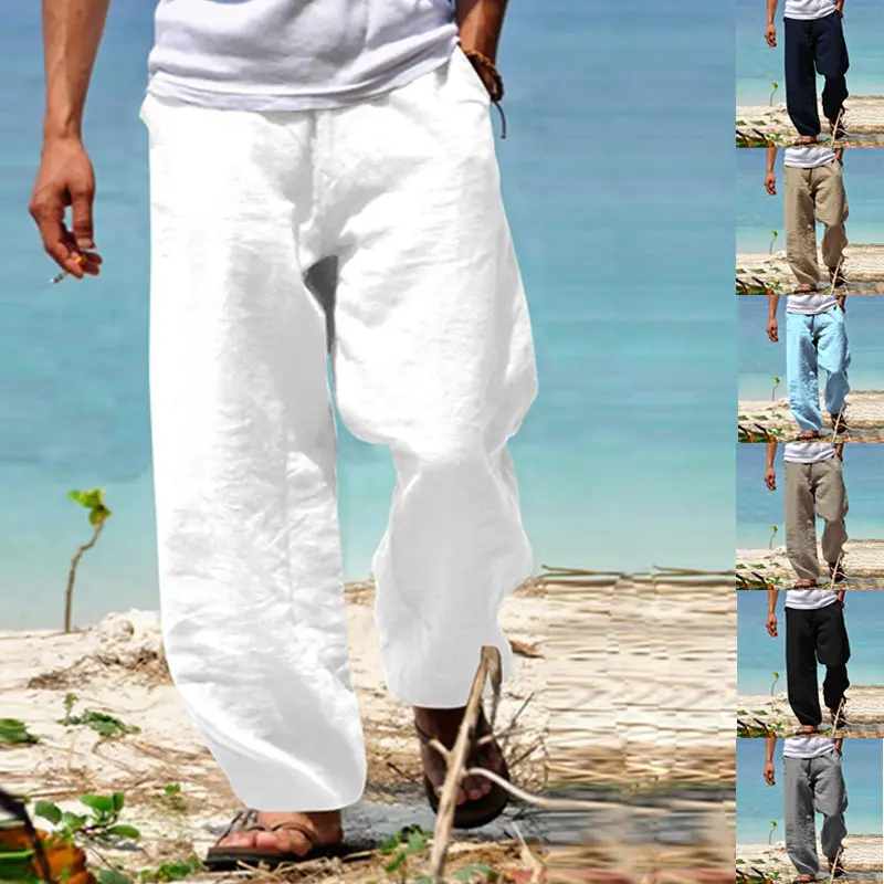Herren Luftige Strandhose im Baggy-Schnitt aus Leinenmix mit Tunnelzug Drune
