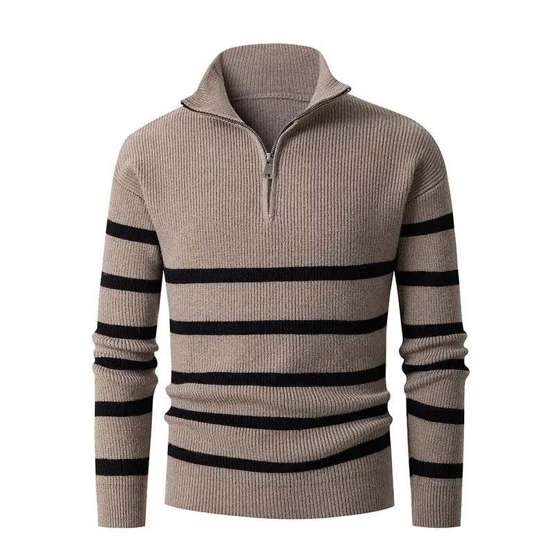 Herren Maritime Streifen-Mockneck-Pullover mit Halbzip und geripptem Feinstrick Drune