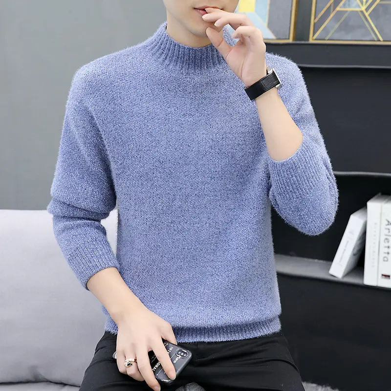 Herren Melierter Bouclé-Mockneck-Pullover mit Thermo-Feinstrick und gerippten Abschlüssen Drune