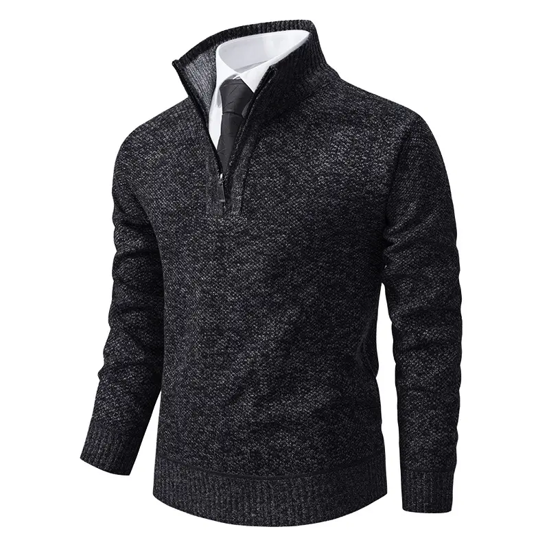 Herren Melierter Halbzip-Mockneck-Pullover aus dichtem Feinstrick mit gerippten Bündchen Drune