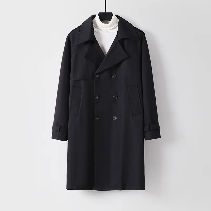 Herren Midilanger Oversize-Trenchcoat mit doppelter Knopfreihe und Schulterklappen Drune