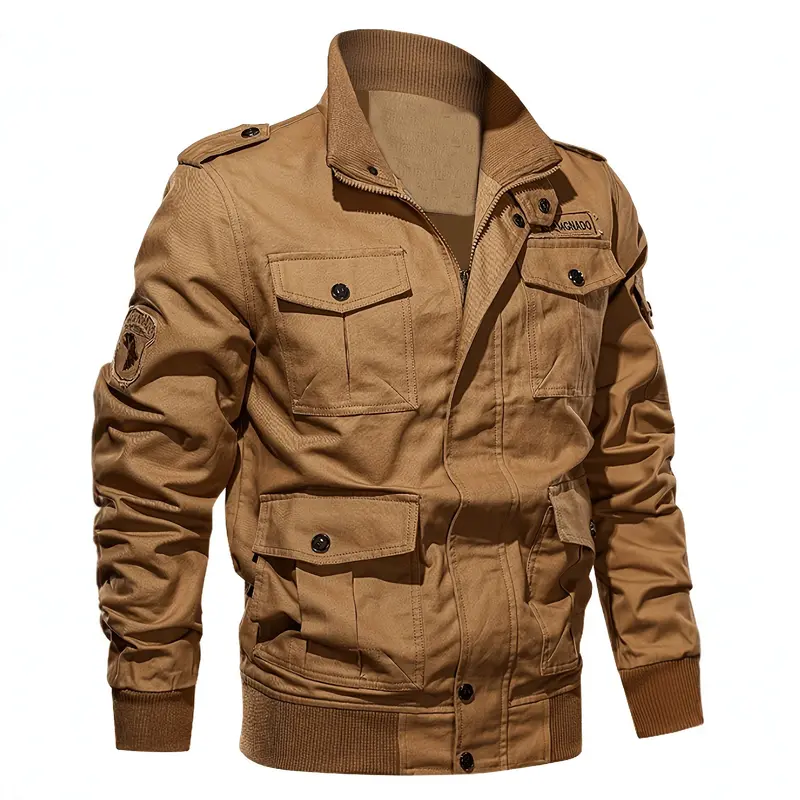 Herren Militärinspirierte Canvas-Fieldjacke mit Schulterklappen und Multifunktions-Taschen Drune