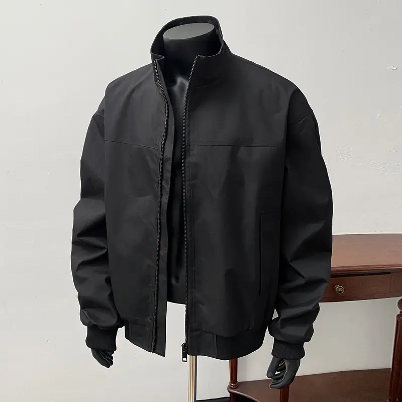 Herren Minimalistische Bomberjacke mit hohem Stehkragen und Zwei-Wege-Reißverschluss Drune