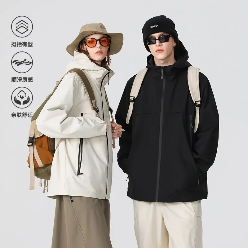 Herren Minimalistische Hybrid‑Regenjacke mit verstaubarer Kapuze und atmungsaktiver Membran Drune