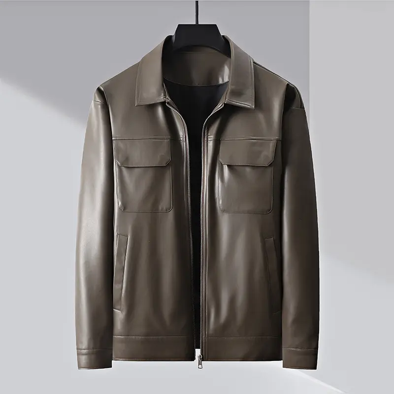 Herren minimalistische Lederimitatjacke mit durchgehendem Reißverschluss und aufgesetzten Brusttaschen Drune