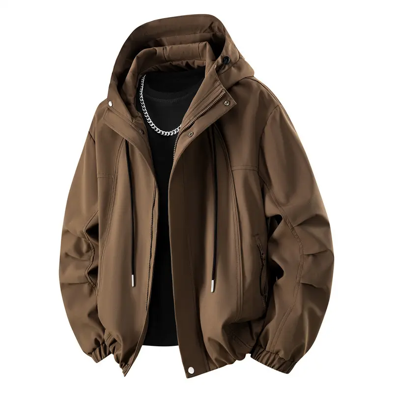 Herren Minimalistische Tech-Kapuzenjacke mit mattierter Oberfläche, Kordelzug & verdeckten Reißverschlusstaschen Drune