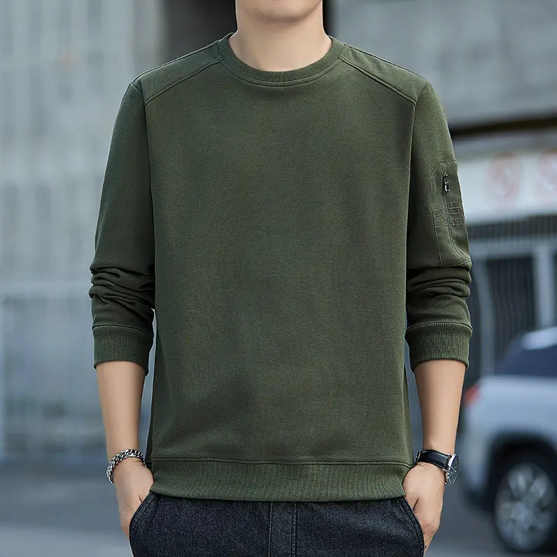Herren Minimalistisches Sweatshirt mit Raglanärmeln und Reißverschluss-Ärmeltasche Drune