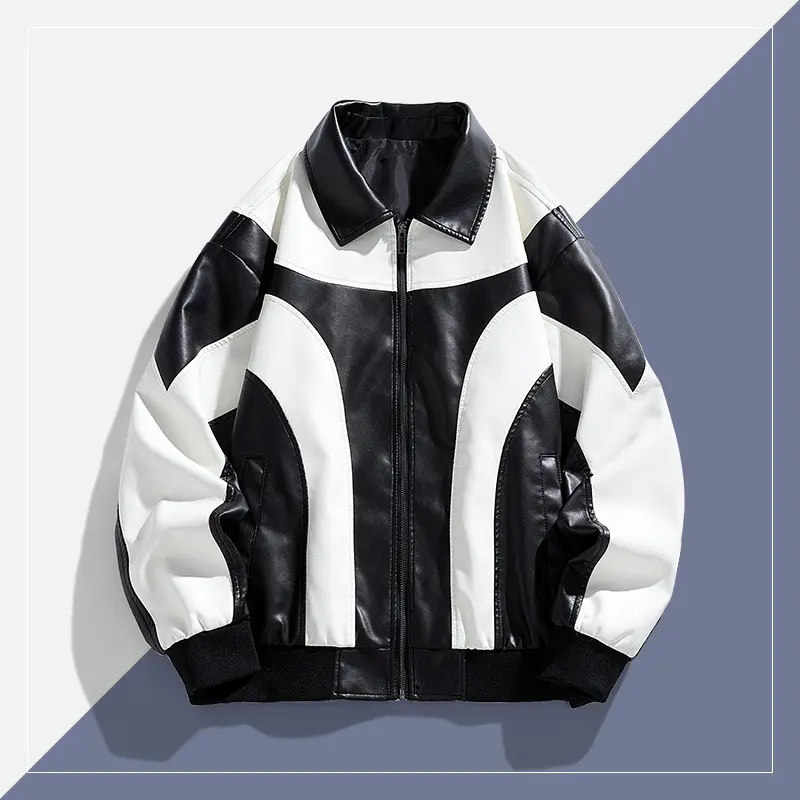 Herren Moderne Lederjacke mit Farbblockdesign Drune