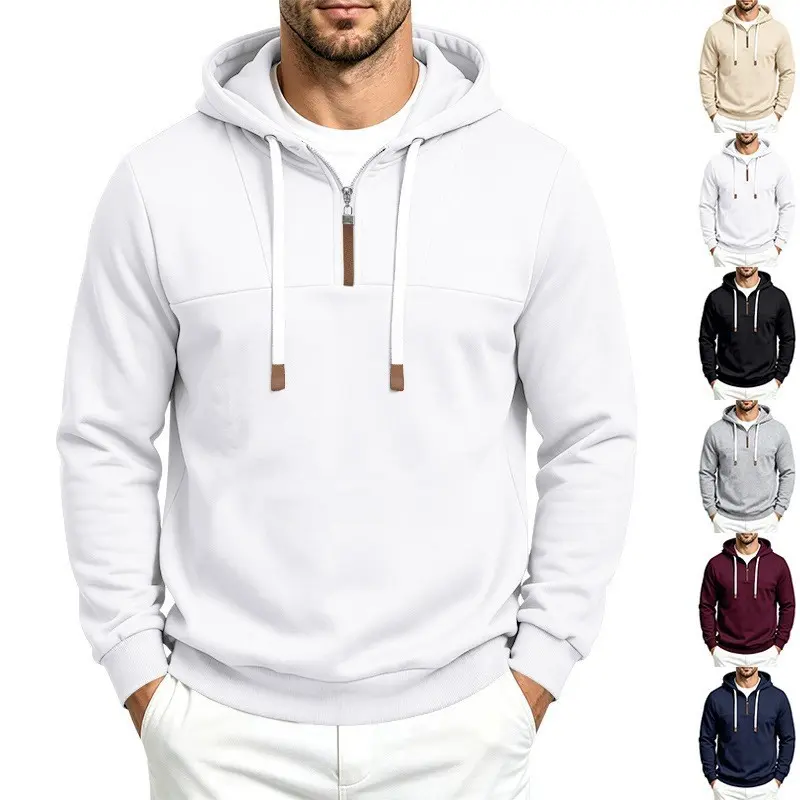 Herren Moderner Halbzip-Hoodie aus French Terry mit Zierriegel und Kordelzug Drune