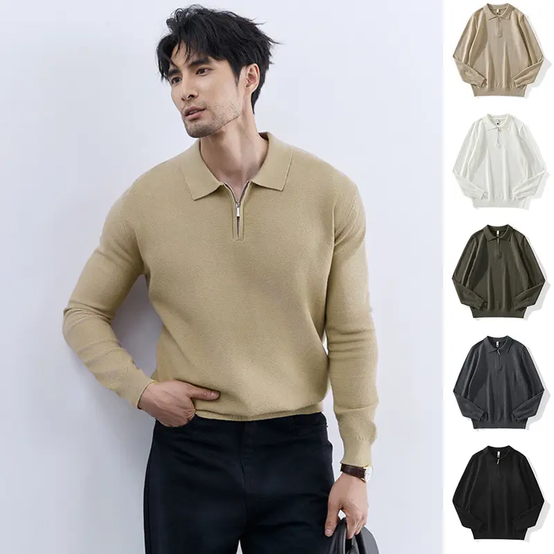 Herren Moderner Pullover mit Stehkragen und Reißverschluss Drune