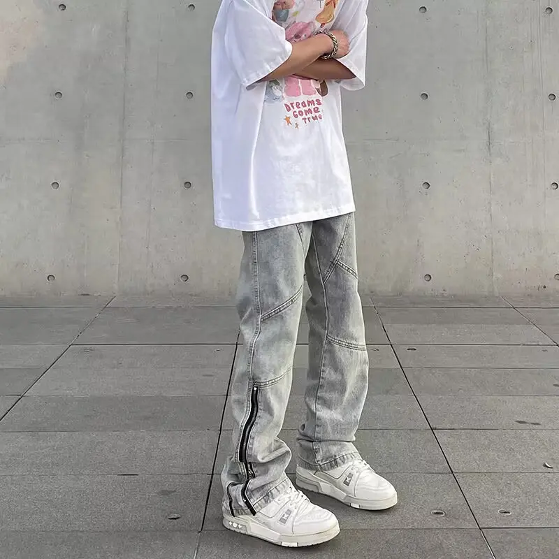 Herren Modische Denim Jeans mit kreativen Reißverschluss-Details Drune
