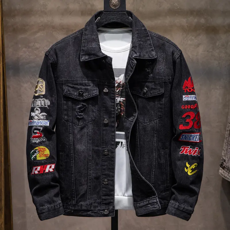 Herren Modische Denimjacke mit kreativen Patches Drune