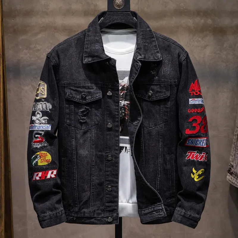 Herren Modische Denimjacke mit kreativen Stickereien Drune