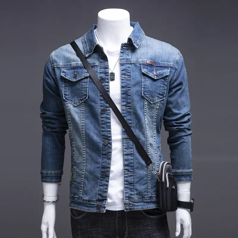 Herren Modische Jeansjacke mit Brusttaschen Drune