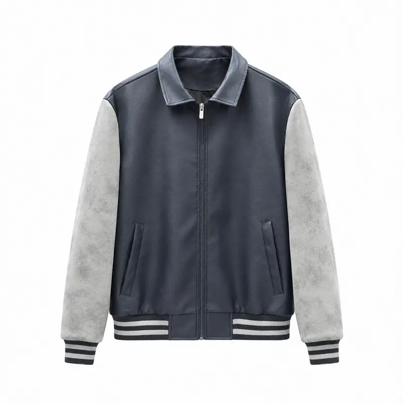 Herren Modische Kunstleder Bomberjacke Drune