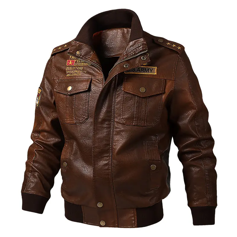 Herren Modische Kunstlederjacke im Militärstil Drune