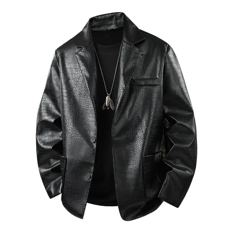Herren Modische Kunstlederjacke mit eleganter Schnittführung Drune