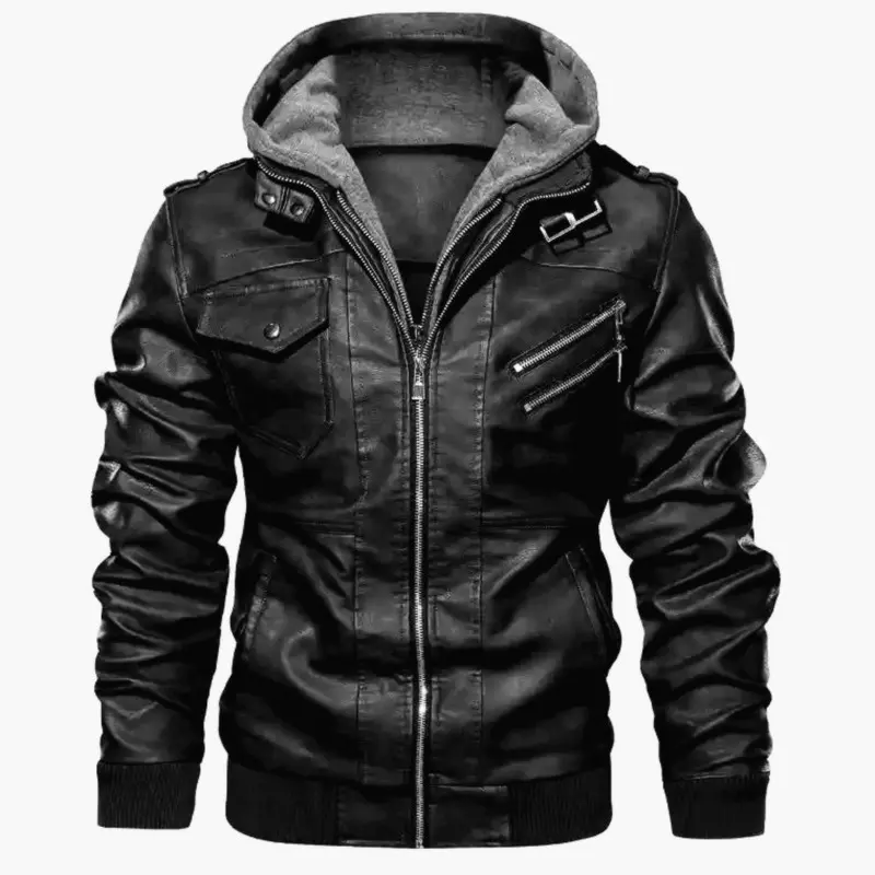 Herren modische Lederjacke mit abnehmbarer Kapuze Drune 1788417868
